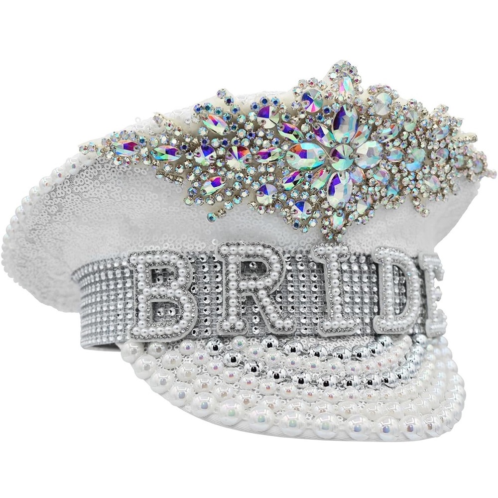 White Sequin Bride to Be Captain Hat